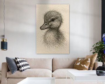 Draad portret jonge eend (kinderkamer Boho realistische tekening klein lief schattig baby diertje ) van Natalie Bruns