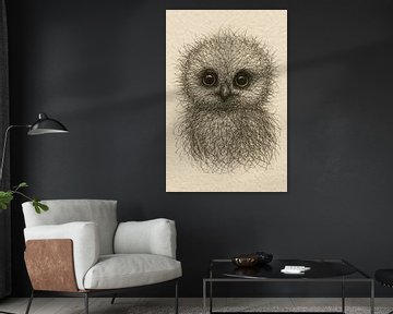 Draad portret baby uil (schattig zacht pluizig grote ogen snavel natuur vogelliefhebbers tekening) van Natalie Bruns