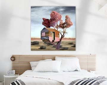 tree house landscape surreal desert colourful tree bushes