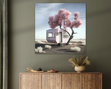 tree house landscape surreal desert colourful tree bushes