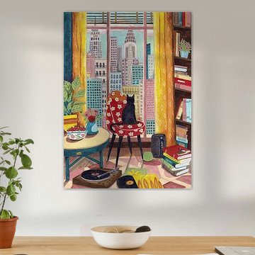 Chat devant une fenêtre à New York, couleurs vives sur Caroline Bonne Müller