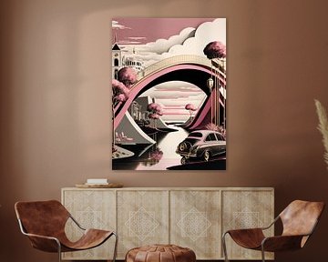Miniaturlandschaft Auto weiß schwarz pink Häuser Bäume von gm_designs