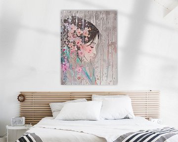 Vrouwenportret | Petals in the Storm van Abstract Schilderij