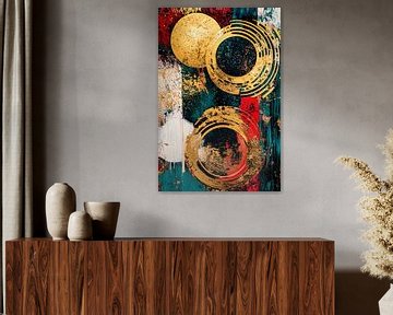 Abstract art with golden circles by Art & Soul Creations