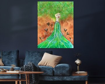Dame met groen-gouden haar van Enjoy-Aquarell