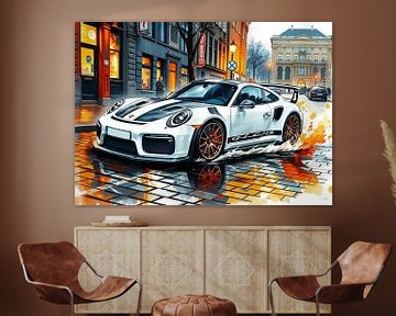 La Porsche 911 GT3 RS avec des bandes blanches et noires Drifting 3 sur MIROKKU