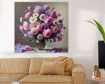 Een romantisch stilleven bouquet paars roze bloemen in vaas .