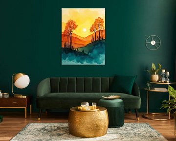 Zonsopgang over herfstheuvels: Een levendig landschap van Artistic