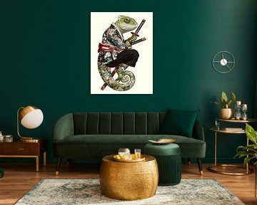 Kameleon Samurai - Getatoeëerde krijger met katana messen van Ramy Salah Hefny