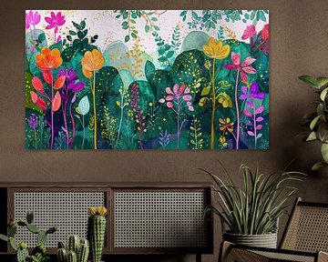 L'été ! Peinture abstraite d'une bordure de fleurs sur Studio Pieternel