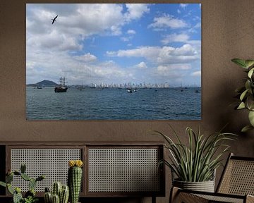 View of the harbour and the city in the distance by Claude Laprise