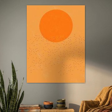 Paysage de coucher de soleil africain avec des oiseaux volant dans le ciel.