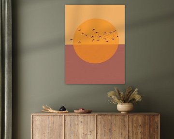 Afrika serie landschappen oranje zon met zee en vogels