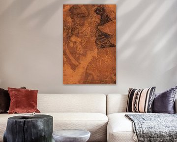 Echo's van de natuur. Monotype van bladeren in rijke terracotta. van Dina Dankers