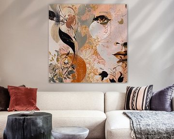 Abstract Vrouw Met Natuurlijke Elementen van Kunst Kriebels