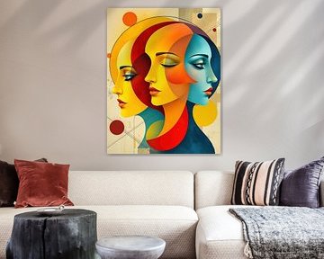 Eén oog, één blik, één stilte - drie vrouwelijke gezichten in het kleurenwiel tussen innerlijkheid en aandacht van AidasignArt