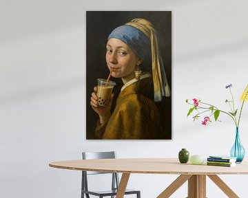 Girl with pearl earring and bubble tea by Poster Art Shop