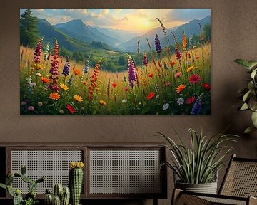 Green meadows and colourful flowers