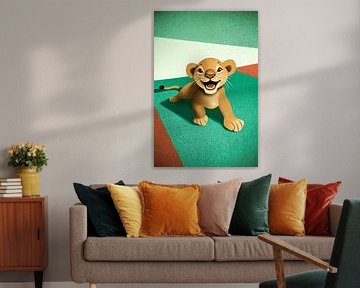 Playful lion cub on colourful background by Art & Soul Creations