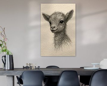 Draad portret baby geitje (lammetje boerderij eigenwijs schattig lief babykamer glimlach neutrale kleur lente)