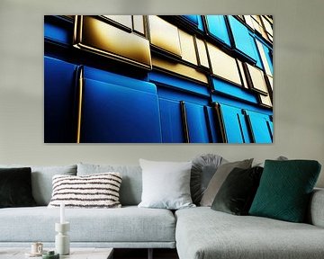 Abstracte kubussen in blauw en goud van Frank Heinz