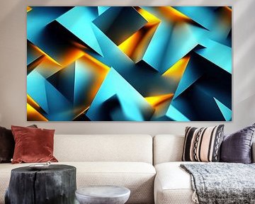 Formes abstraites en bleu et orange sur Frank Heinz