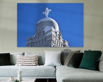 The tower of the church in winter by Claude Laprise