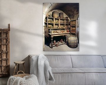 Country estate cellar Shelves Bottles Wooden barrels abandoned by gm_designs