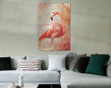 Flamingo in Pink Velvet Elegance among Flowers