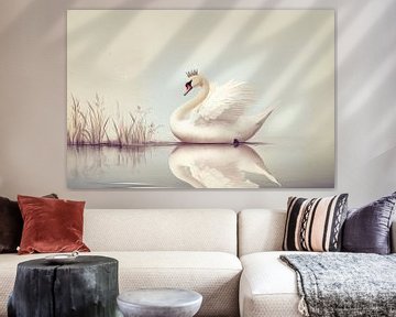 Zwaan op Spiegelend Water Koninklijke Rust in Beeld van Eva Lee
