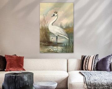 Zwaan met Kroon Tijdloze Gratie aan het Water