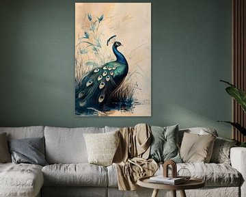 Pauw aan de Oever Natuurlijke Gratie in Detail van Eva Lee