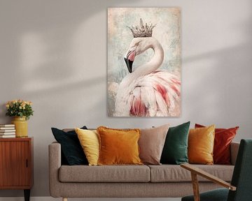 Flamingo met Kroon Elegantie in Pastelkoninkrijk van Eva Lee