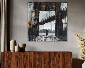 Graffiti Brooklyn Bridge Manhattan Skyline Silhouet jonge vrouw van gm_designs