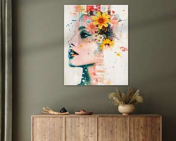 Vrouw met bloemenhoofd van Vlindertuin-Art