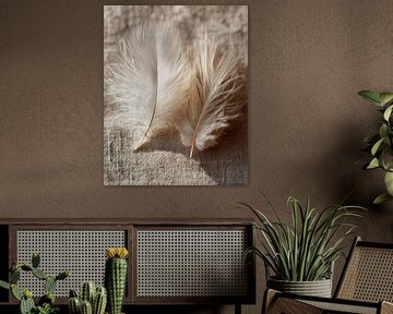 Pluim op linnen structuur van Vlindertuin-Art