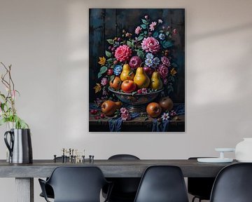 Récolte abondante : Une nature morte de fruits et de fleurs