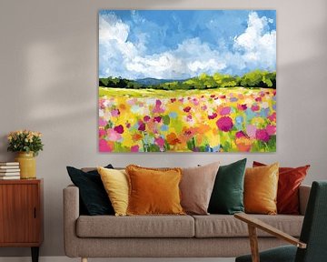 Buntes Blumenfeld | Lebendige Wiesenträume von Abstraktes Gemälde