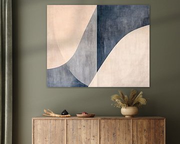Blue Curve | Abstract Curve Beige Blue by Modern Collection