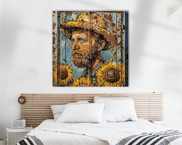 Graffiti Vincent hoed zonnebloemen roest metaal urban street art van gm_designs