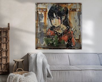 Graffiti manga meisje bloembak roest urban contrast van gm_designs