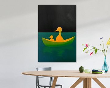 Ducks in silhouette on water