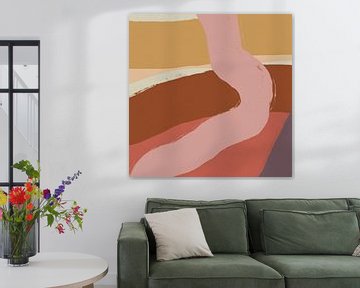 Abstracte lijnen in geel, terra, roze, koraal. van Dina Dankers
