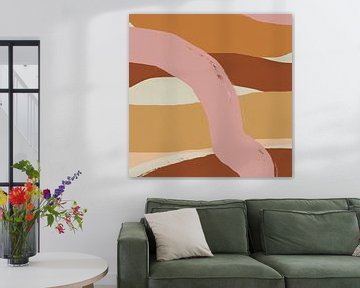 Abstracte lijnen in geel, roze, terra van Dina Dankers