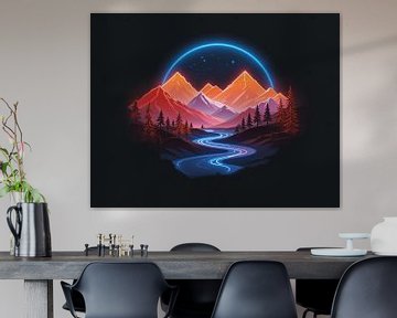 Neon Nacht Bergen van Artistic