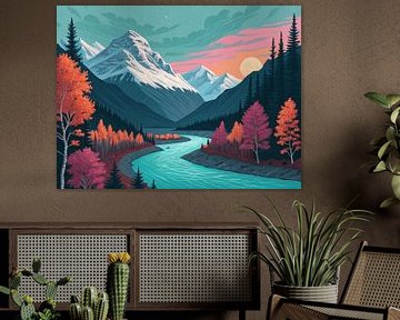 Levendige Alpenzonsondergang van Artistic