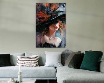 Vrouw Hoed | Feathered Mystery van Abstract Schilderij