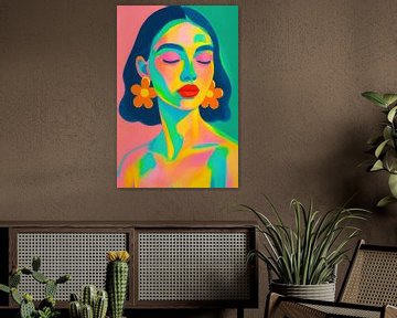 Kleurrijk abstract portret met neon accenten – moderne eyecatcher van OEVER.ART