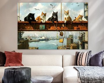 Katten genieten boven de haven van Imperial Art House