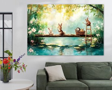 Schilderende dieren bij de vijver van Imperial Art House